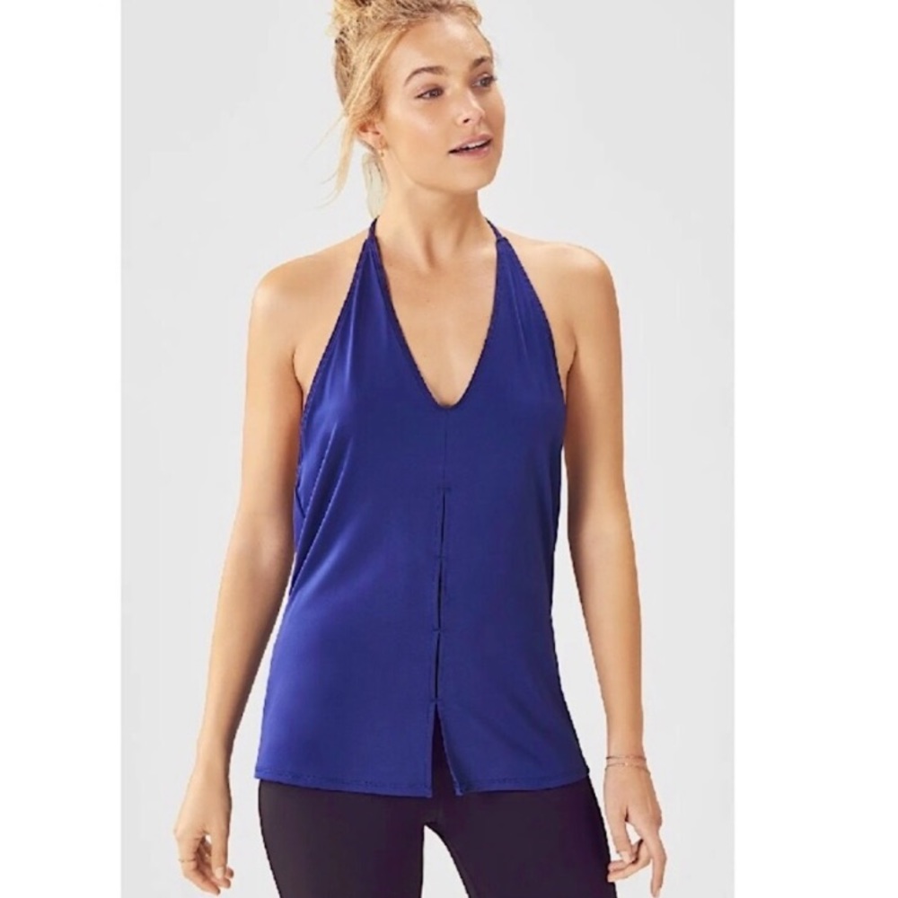 NWOT Fabletics Navy Plunging Neckline Backless Chiara Halter Tank Size XXS